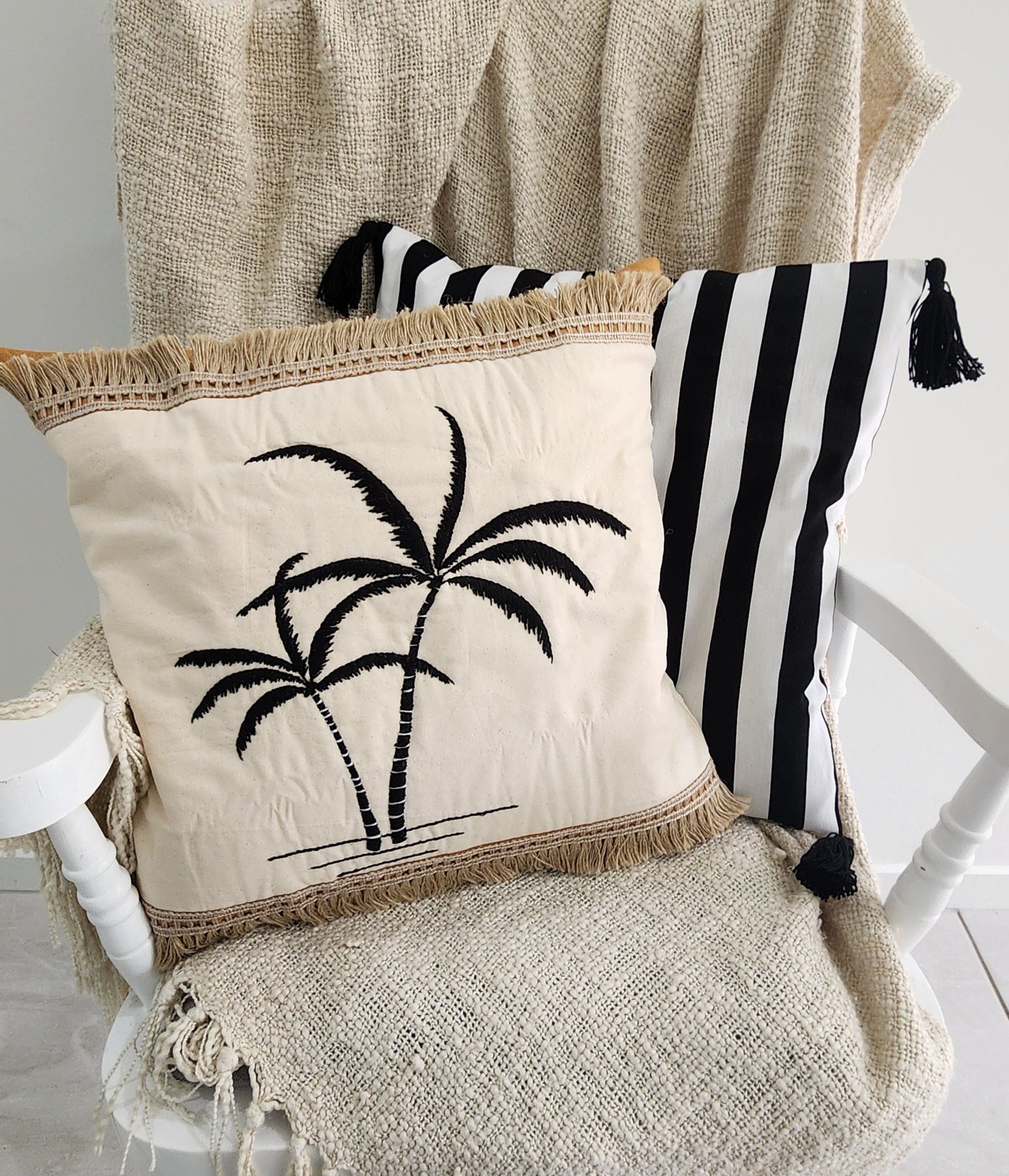 Black Palm Cushion Cover