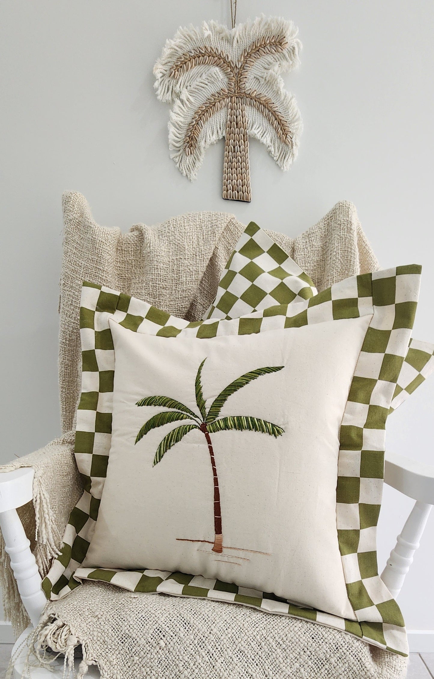 Olive Checkerboard Cushion Cover