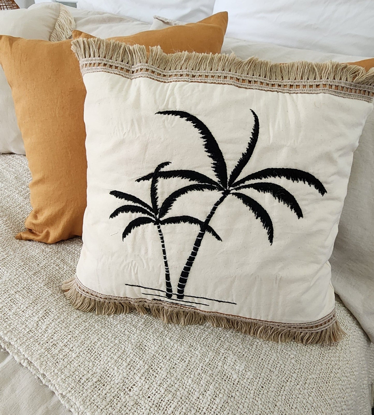 Black Palm Cushion Cover