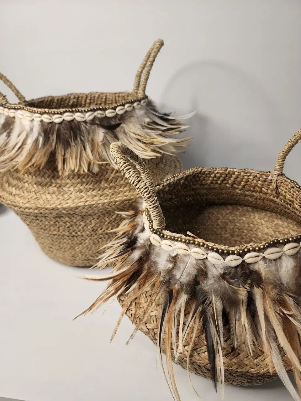 Jasmine Baskets | Feather & Shell | Set of 2 - Coastal Country Home Decor