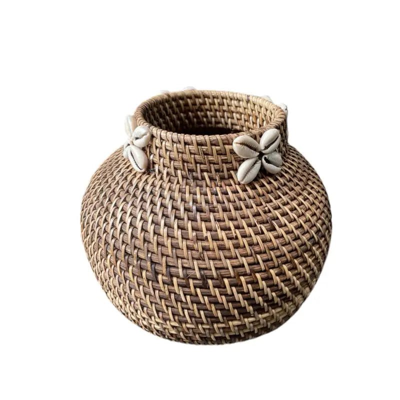 Kiki Rattan Vase | Cowrie Shell | Natural - Coastal Country Home Decor