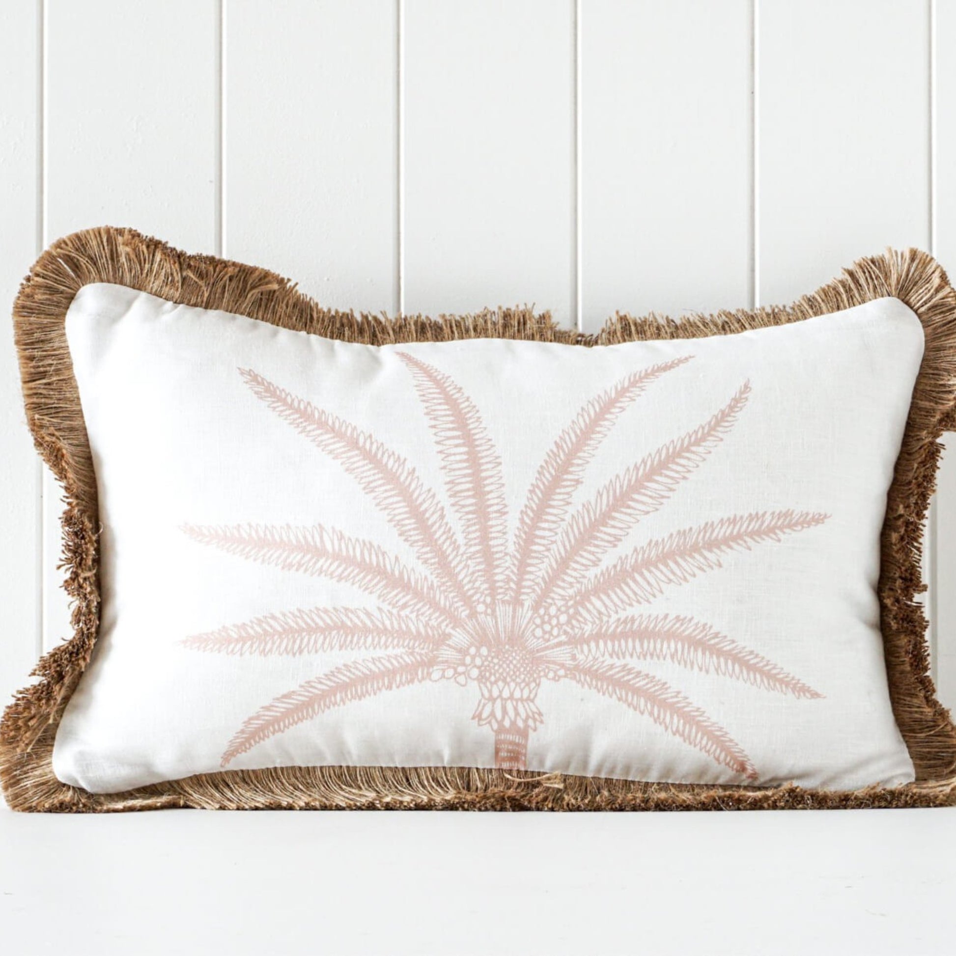 Linen Indoor Cushion | Coral Palm Print - Coastal Country Home Decor