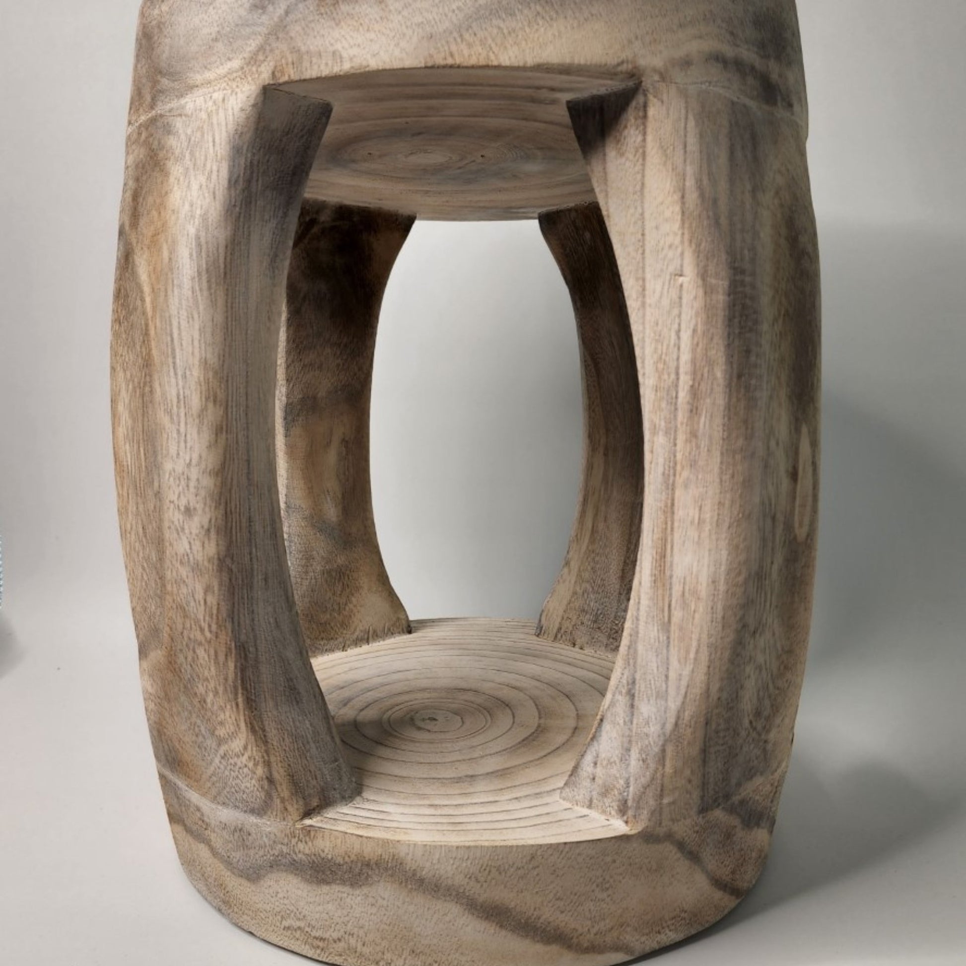 Melaka Timber Stool | Whitewash | Paulownia Wood - Coastal Country Home Decor