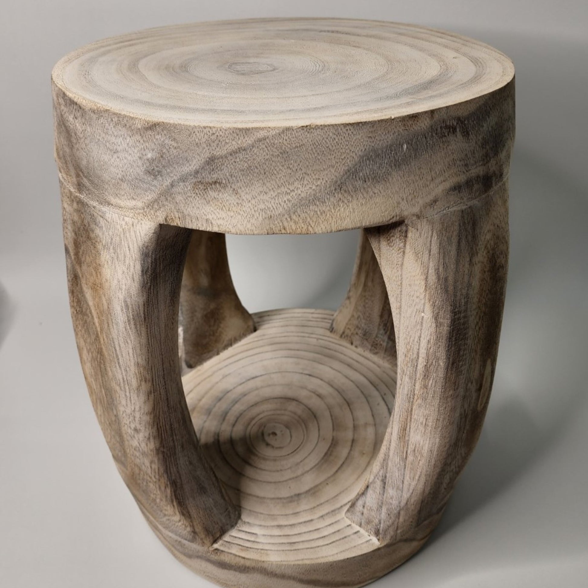 Melaka Timber Stool | Whitewash | Paulownia Wood - Coastal Country Home Decor