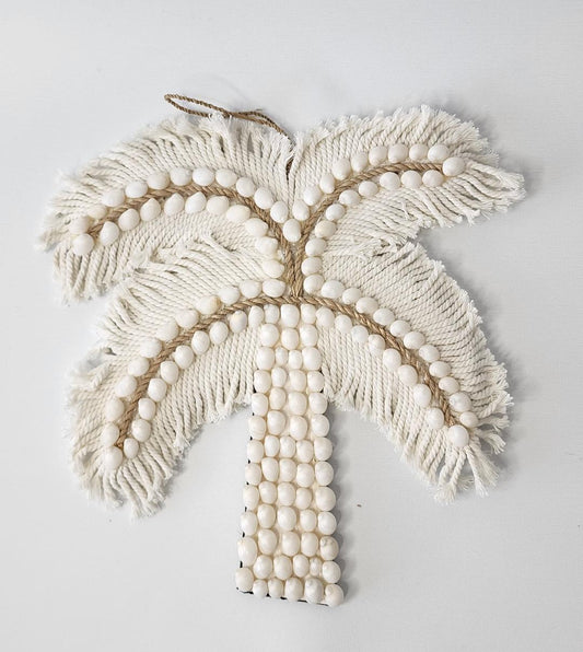 White Shell & Macramé Palm Tree - Coastal Country Home Decor