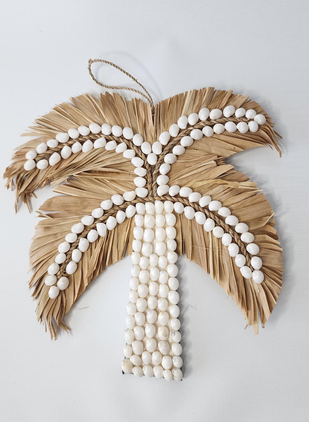 White Shell & Raffia Palm Tree - Coastal Country Home Decor