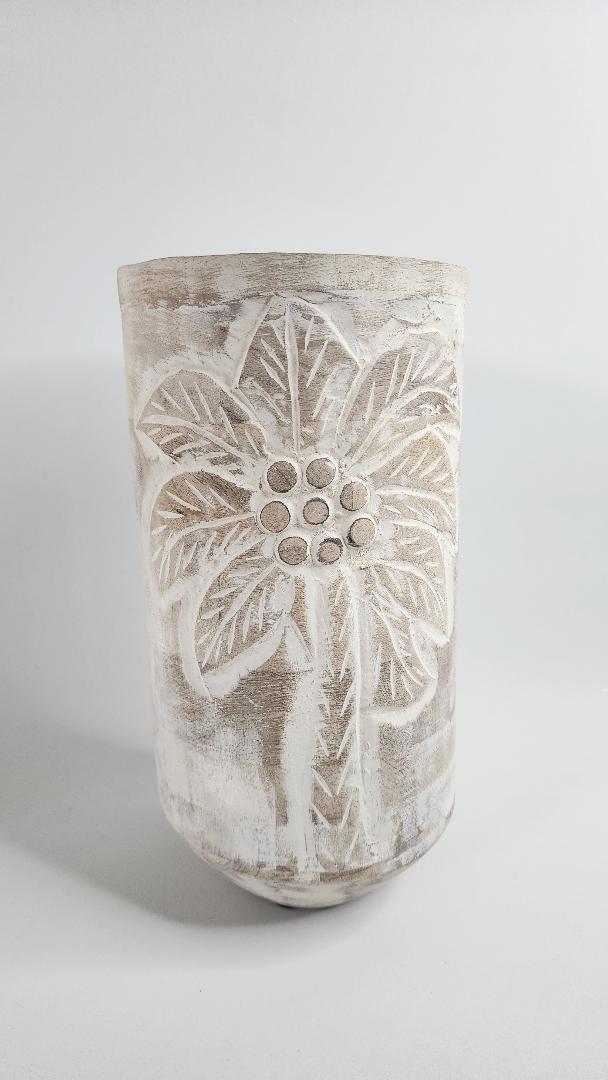 Whitewashed Wooden Vase - Coastal Country Home Decor