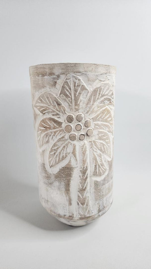 Whitewashed Wooden Vase - Coastal Country Home Decor