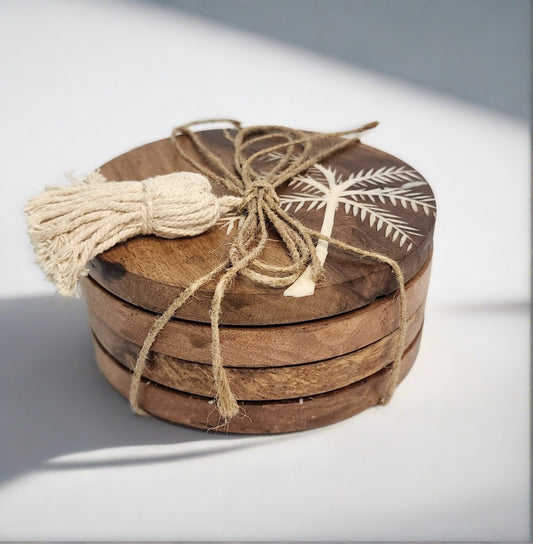 Wooden Palm Coasters - Coastal Country Home Decor